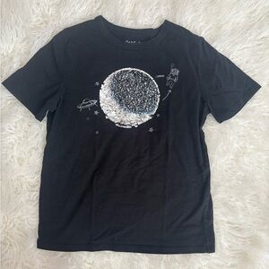 Boys Cat & Jack Black T-Shirt with Sequin Moon and Space Design Large (12/14)